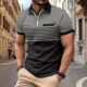 Cross-border Trade 2025 Spring Men's Printed Casual Popular Polyester Short-sleeved Striped Zipper Polo Shirt T-shirt for Men
