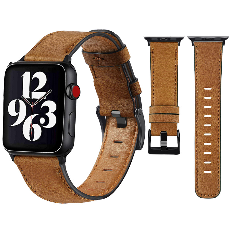Applicable to Apple Watch 5/6/se/7 Strap Cross-border New Explosions Retro First Layer Cowhide iWatch Leather Strap