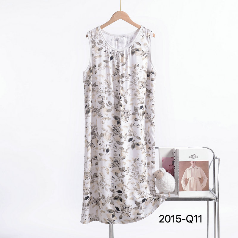 Silk Nightdress Women's Summer Loose plus size Sleeveless Vest Skirt Artificial Cotton Home Clothes Mother's Cotton Silk Nightdress