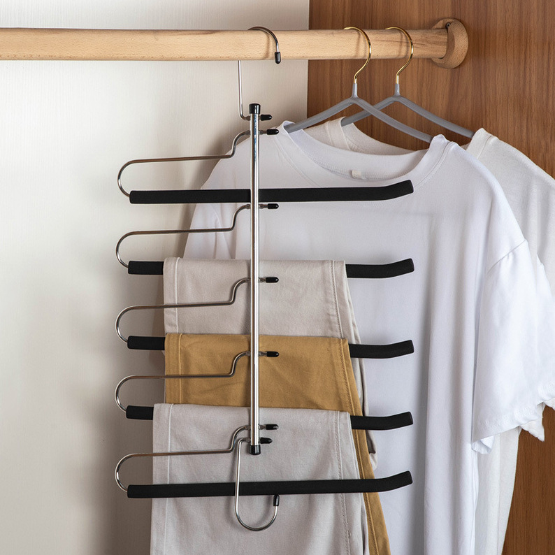 Multifunctional folding multi-layer pants hanger wholesale non-slip metal storage hanger pants rack home Amazon exclusive