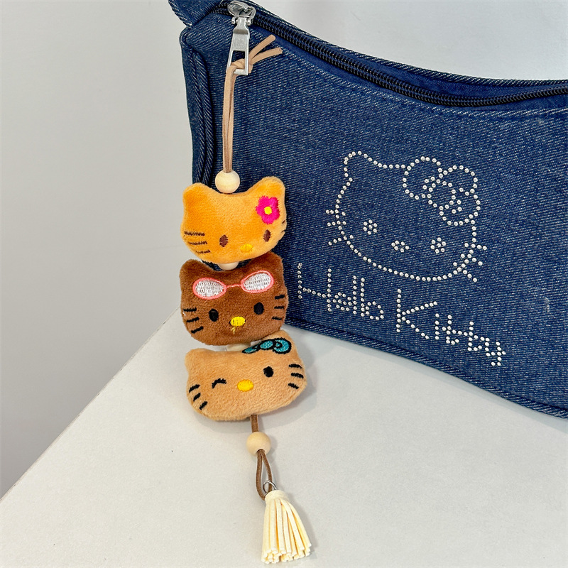 New handmade woven three-head kt doll car hanging ornaments girl heart bag pendant small gift Christmas decoration