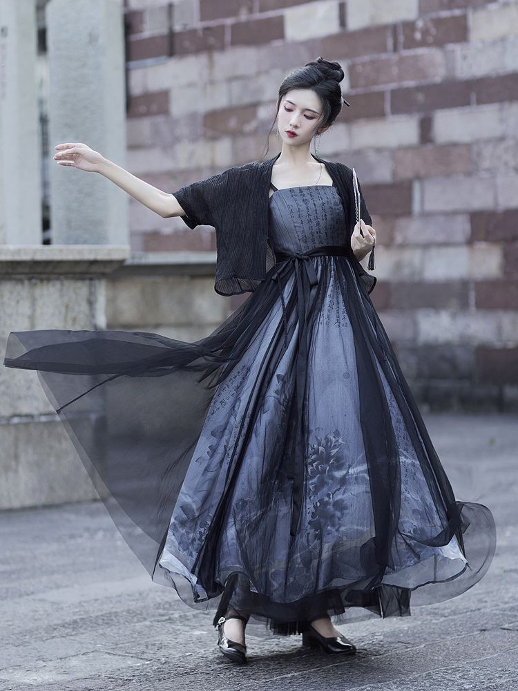 Twelve Flower Gods Terminalia Skirt Han Clothes Improved Han Elements Daily Work suit Pair Suspenders New Chinese Style dress