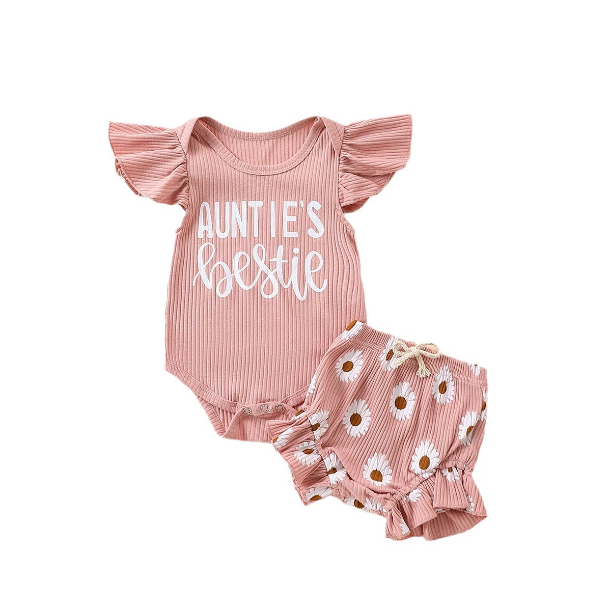 Cross-border Baby Girls Summer Pink Cute suit Clothes False Drawstring Shorts Two-piece Set E2336A