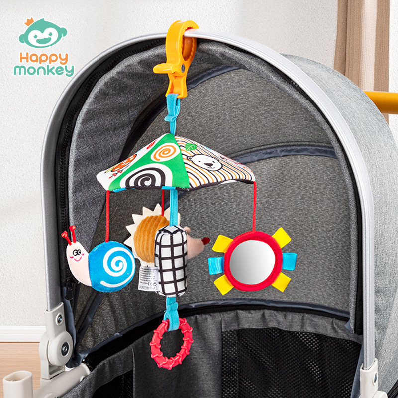 Happy monkey baby toy bed Bell soothing toy baby car pendant rattle rotatable cross-border
