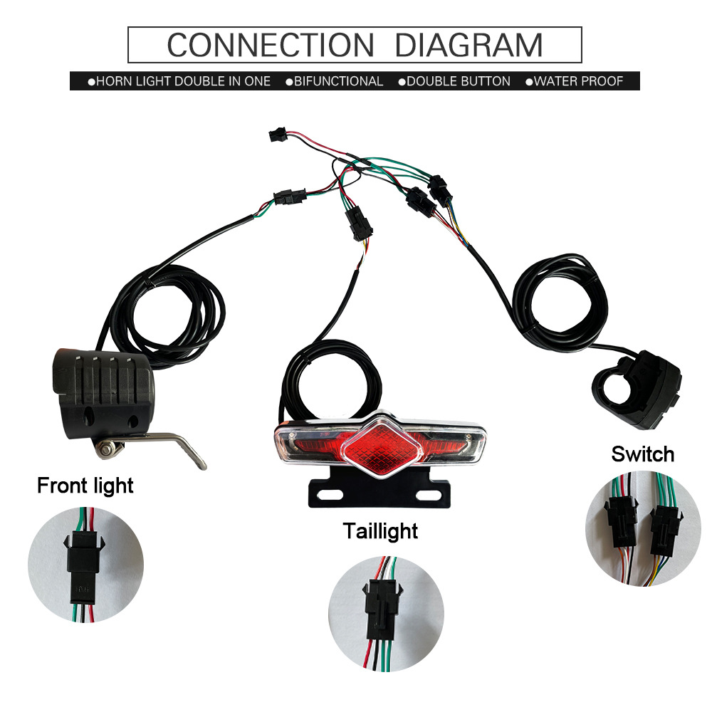 Bicycle lithium battery modification accessories QD168 light set five-star headlight horn taillight turn light DK336 switch