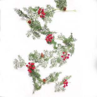 2022 New LED Pine Leaf Berry Rattan Christmas Home Window Wall Cabinet Decorative Ornaments Photo Channel