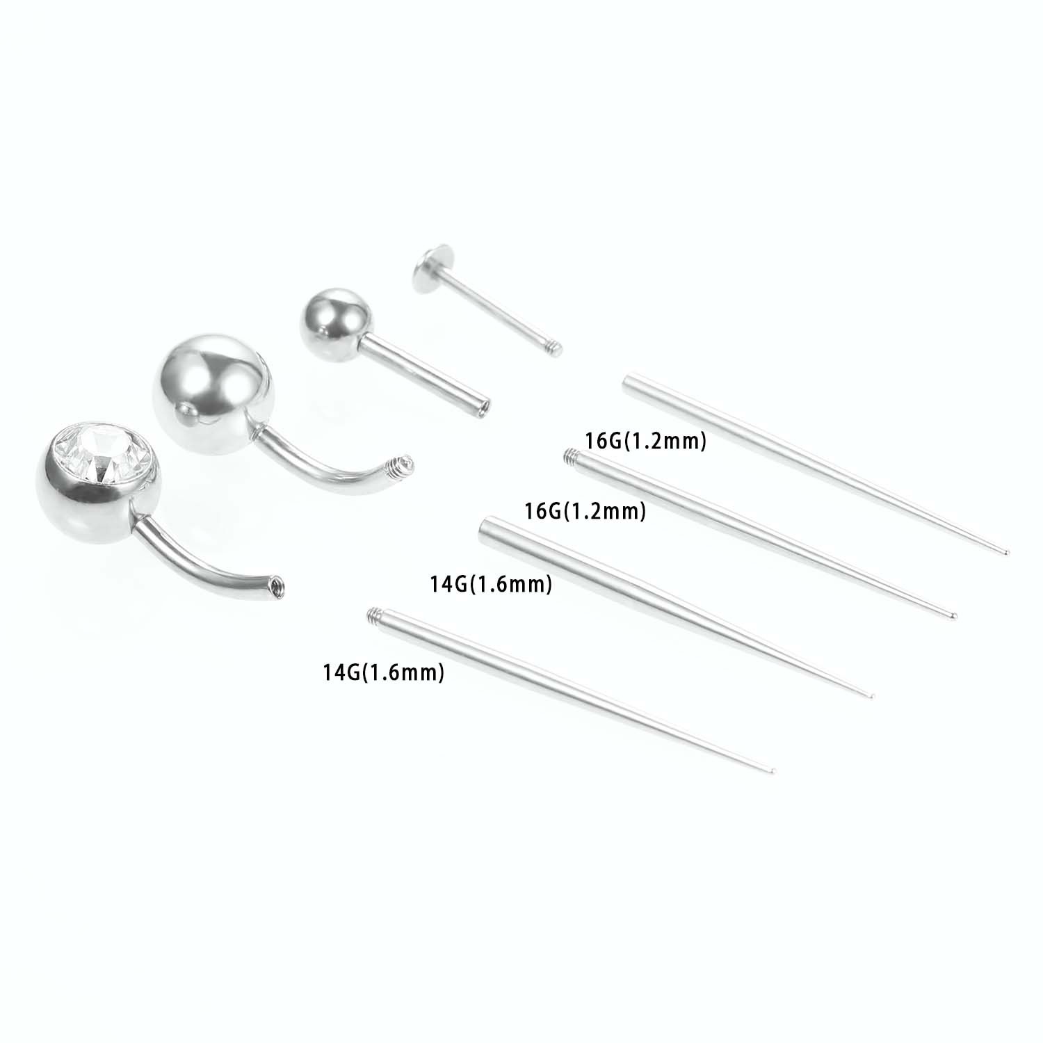 Stainless steel perforated auxiliary guide rod internal and external threaded rod puncture tattoo belly button nail lip nail guide rod to avoid scratches