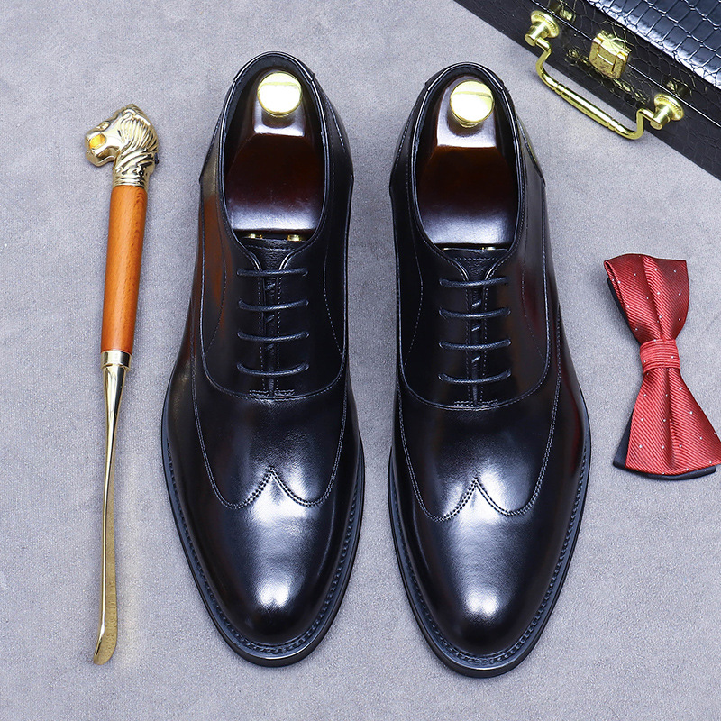 Wholesale Cowhide Leather Business Dress Handmade Oxford Groom Wedding Shoes Men's British Lace-Up Casual Inner Height Increasing Men's Shoes