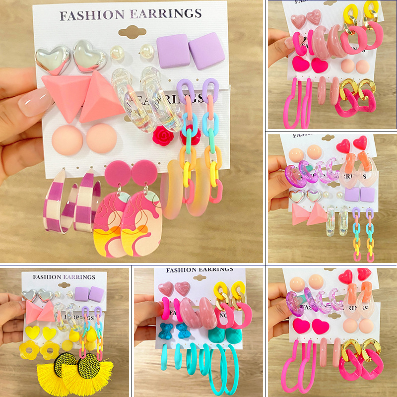 Mu Shang 1417 Valentine's Day Limited Oversized Love Earrings Set Lolita Wind Contrast Color Exaggerated Resin Jewelry