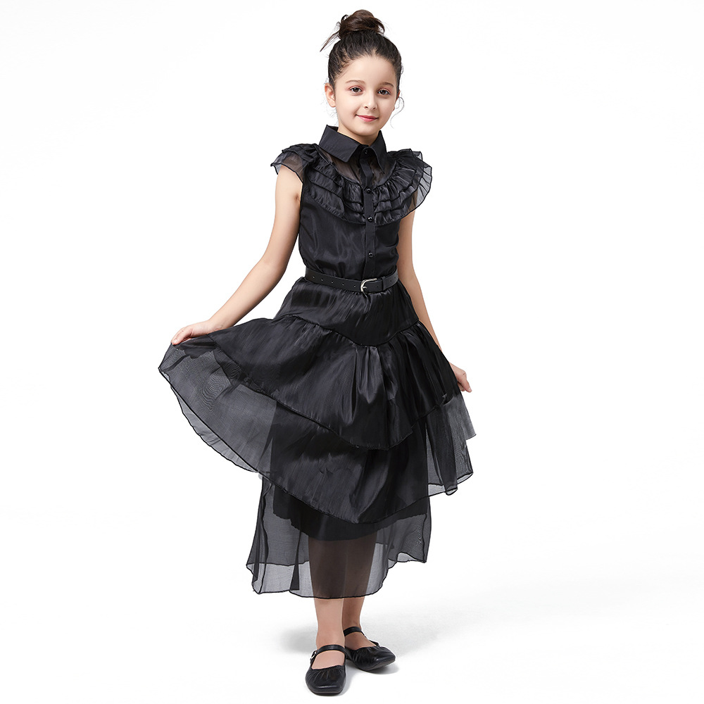 Adams family cos performance dress veil dress Wednesday adams black veil dress adams cosl