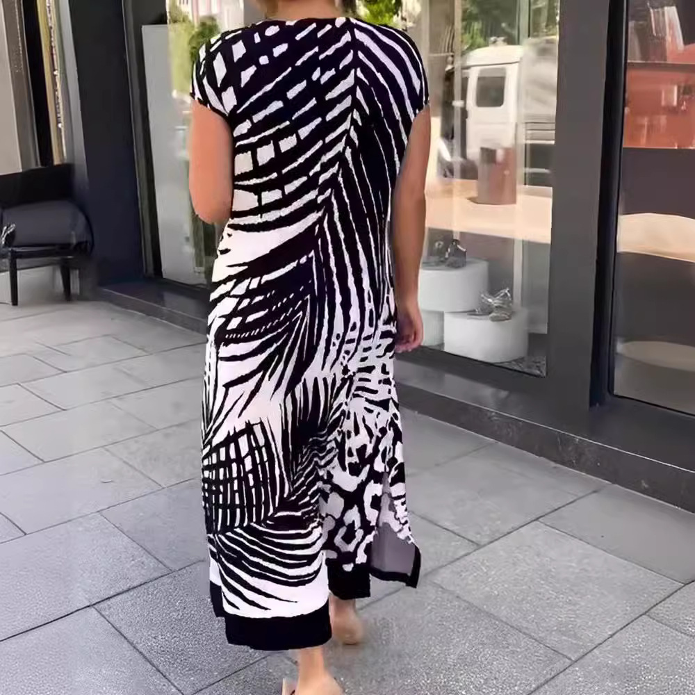 2023 Cross-border Summer New European and American Fashion Printed Loose Dress Women Amazon Quick Sale