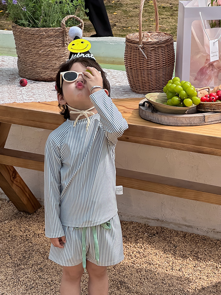 Children's Split Swimsuit Boys ins Boys Quick-drying Long-sleeved Swimsuit Fashionable Baby Beach Swimming Trunks Set