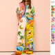 Cross-border European and American women's clothing 2024 new fashion printed elastic waist pocket wide leg pants casual suit women's summer