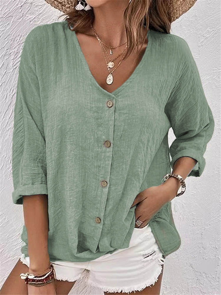 2023 Amazon cross-border foreign trade Europe and the United States new V-neck pullover short sleeve loose women's shirt casual top