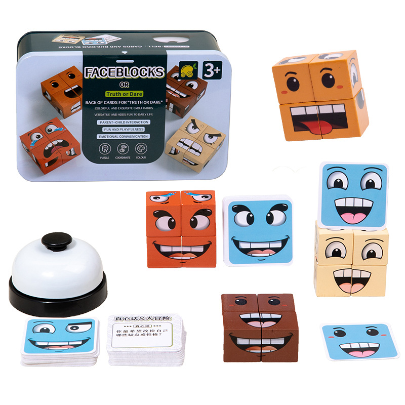 New Face-changing Rubik's Cube Building Blocks Young Children Truth or Dare Expression Building Blocks Battle Game Wooden Toys
