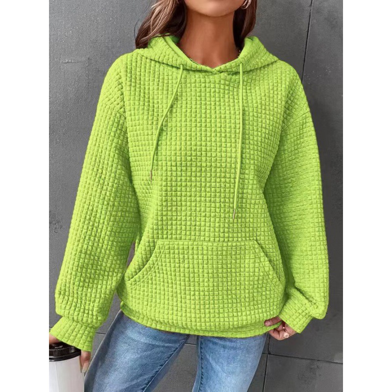 2024 autumn and winter Amazon European and American women's cross-border new waffle round neck long sleeve sweater solid color top women