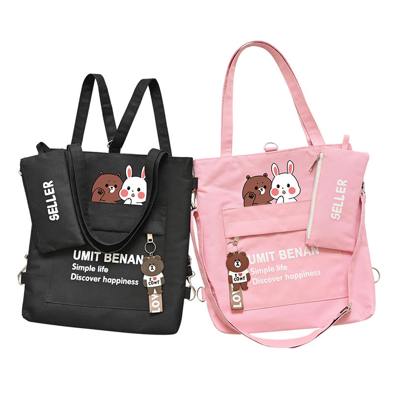 Factory wholesale canvas bag men's and women's large capacity tutorial bag student shoulder backpack junior Senior high school class bag diagonal