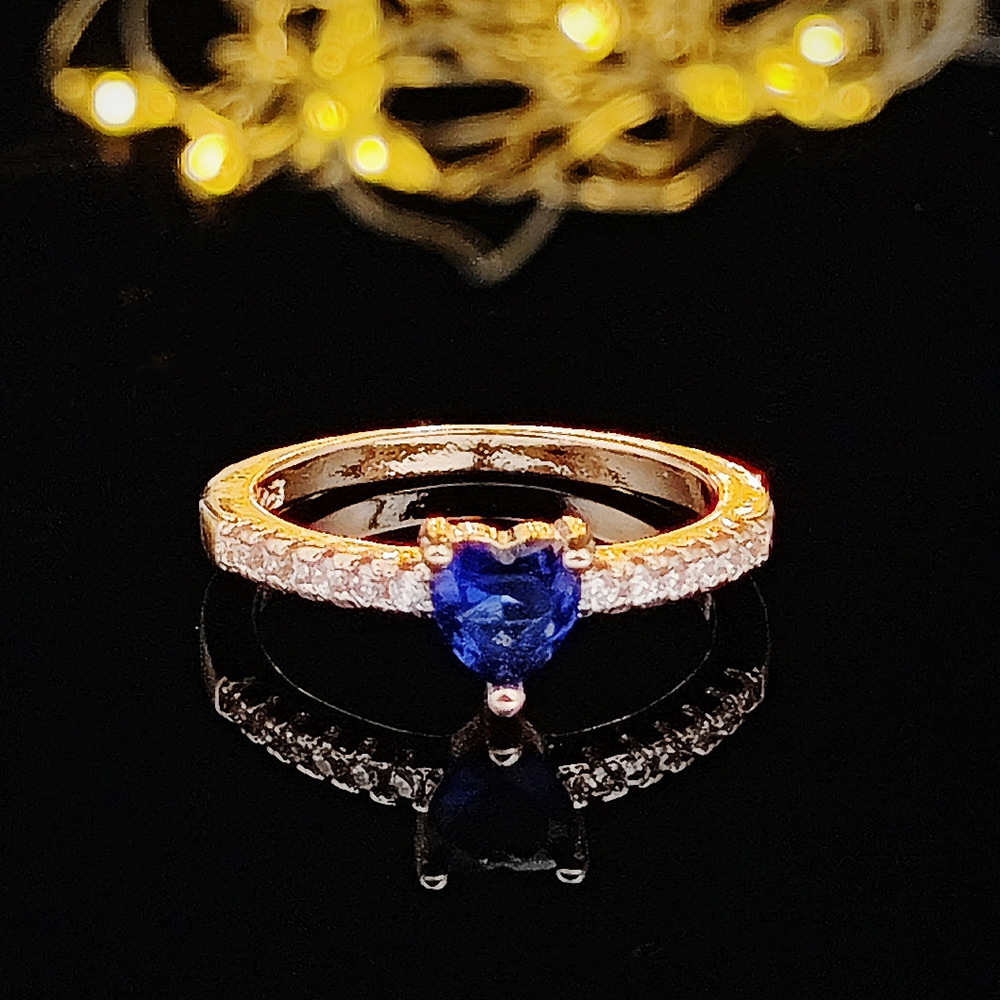 Amazon wish new rose gold fashion heart blue diamond ring Europe and the United States best selling hand jewelry niche r5034