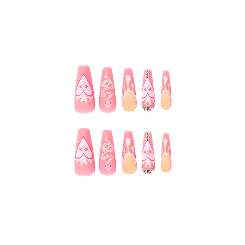 Wear Nail Frosted Pink French Water Drop Snake Pattern Rhinestone Nail Patch Wear Nail Art Finished Wholesale
