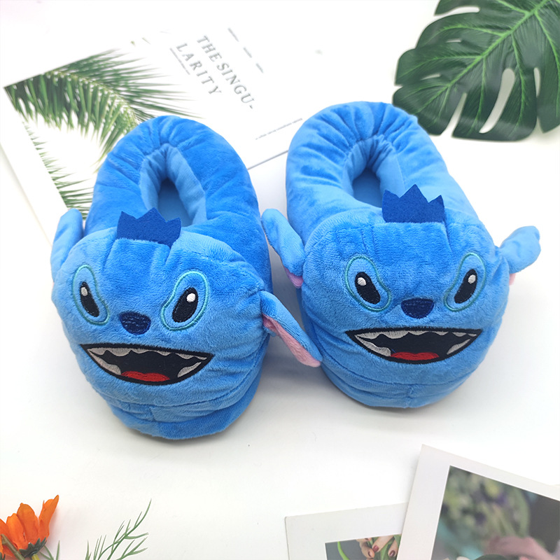 Winter Star Baby Stitch Plush Slippers Cartoon Couple Indoor Home Full Pack Heel Thickened Warm Cotton Shoes