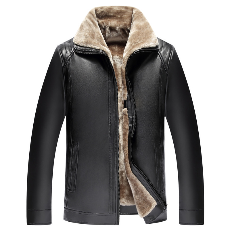 2023 autumn and winter new middle-aged and elderly fur leather coat men's running rivers and lakes fleece-lined thickened PU leather jacket for dad