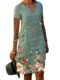 [In Stock S-5XL] 2023WISH Amazon new flower printed cotton and linen short sleeve mid-length V-neck dress