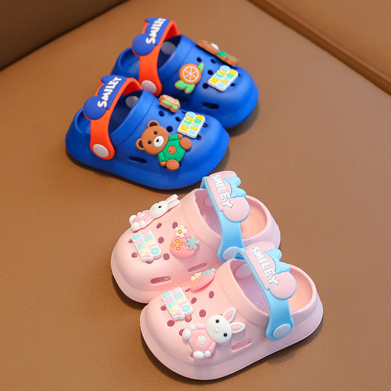 儿童凉拖鞋男童夏季女中小童宝宝室内软底防滑卡通小孩包头洞洞鞋