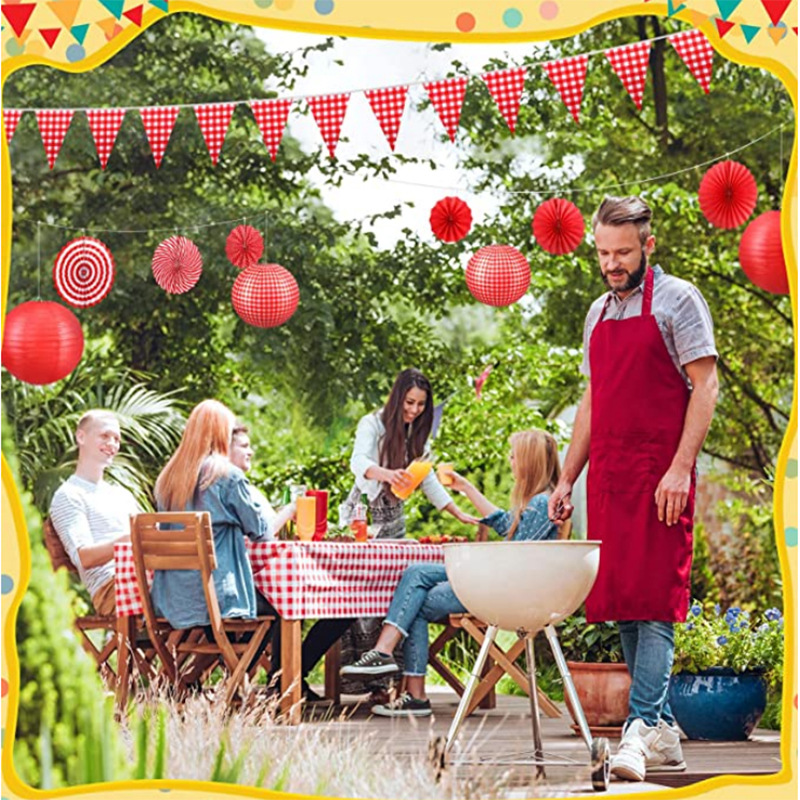 Cross-border new round lantern outdoor dinner red plaid paper lantern outdoor decoration red lantern factory wholesale