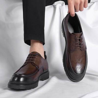 Hand-held pattern thick-soled leather shoes trend British formal business leather shoes male Hugh groom wedding Derby shoes a generation of hair