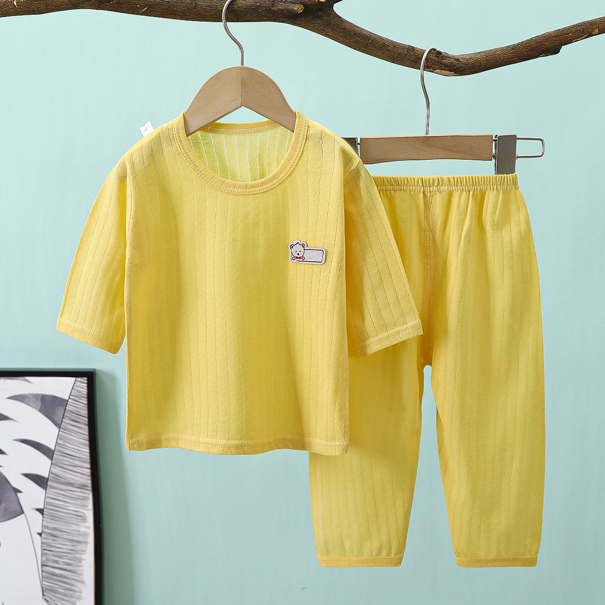 Children's Air-conditioning Suit Cotton Baby's Seven-sleeve Pajamas for Boys and Girls Summer Home Clothes Thin Breathable Children's Clothing