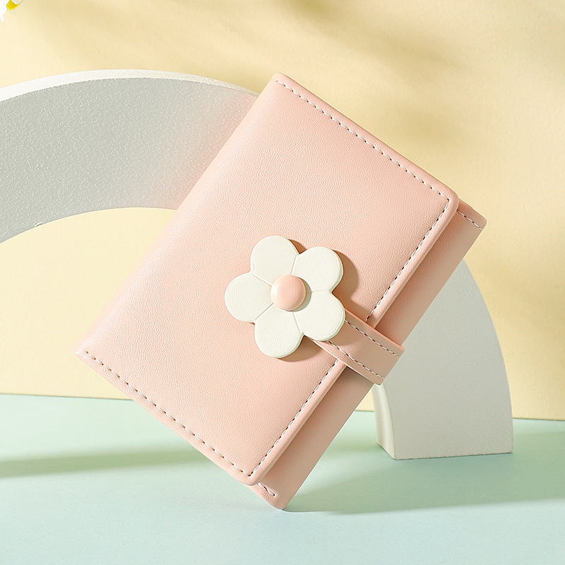 New Korean Style Fashionable Simple Short Three-fold Women's Wallet ins Trendy Multi-card Cute Flower pu Wallet