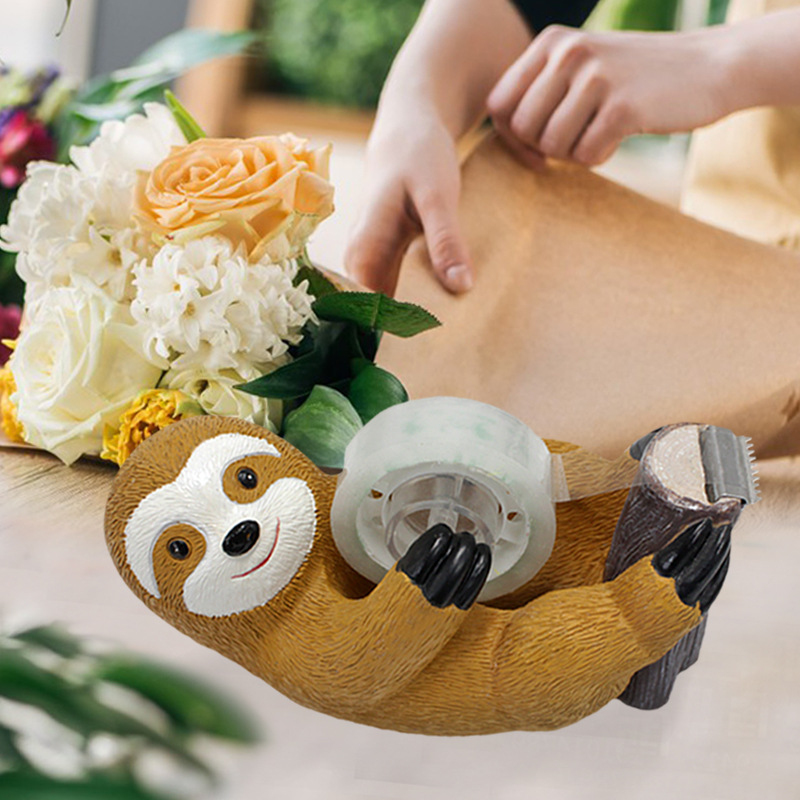 Cross-border new cute sloth tape seat creative office desktop decoration animal resin craft home decoration