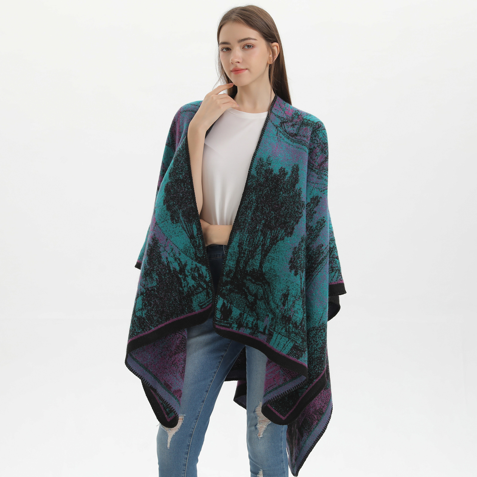 Autumn and Winter Chinese Style Women's Shawl Yunnan Lijiang Travel Camping Photo Warm Outer Cardigan Cape