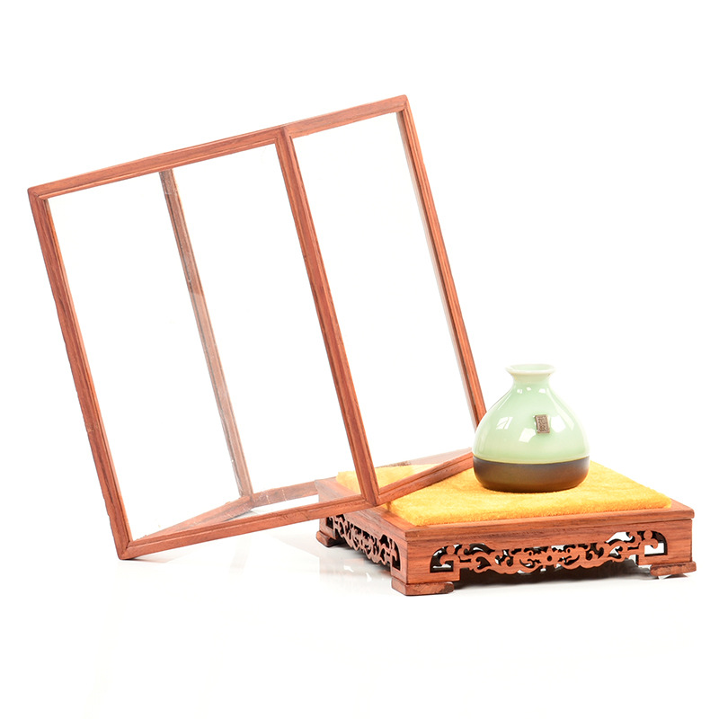Mahogany glass cover Buddha antique ornaments crafts display dust cover base cage