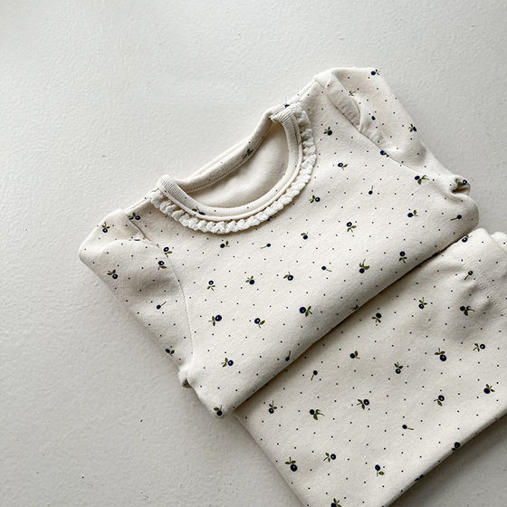Korean-style Baby Cotton Printed Stretch Home Suit Newborn Fashionable Lovely Lace Suit Comfortable Fashionable