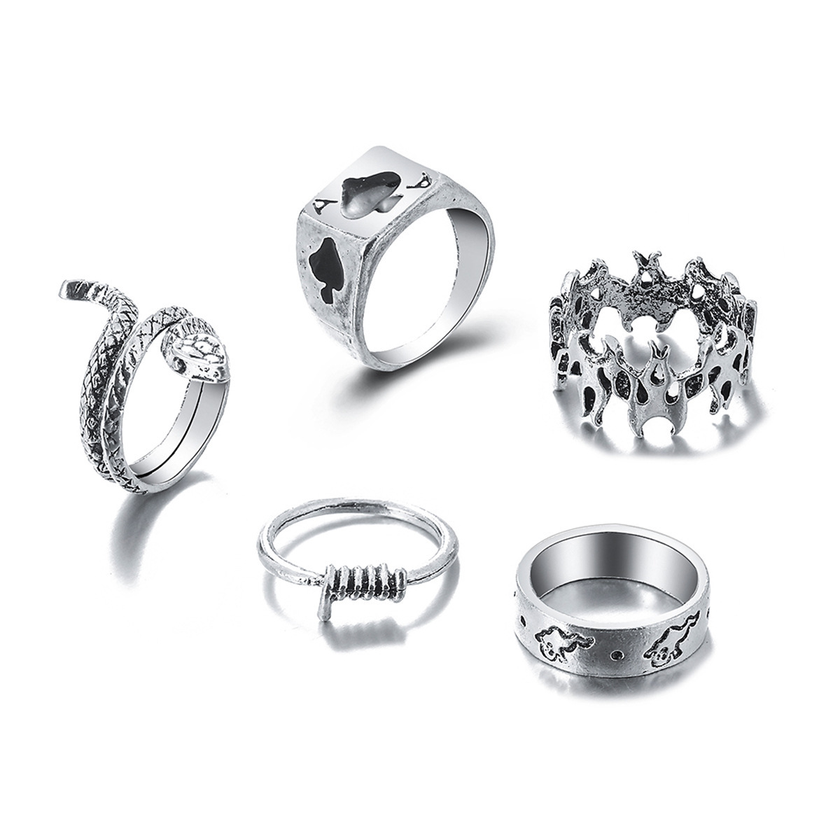 2021wish AliExpress new creative simple fashion temperament women's snake-shaped spade ring 5 piece set