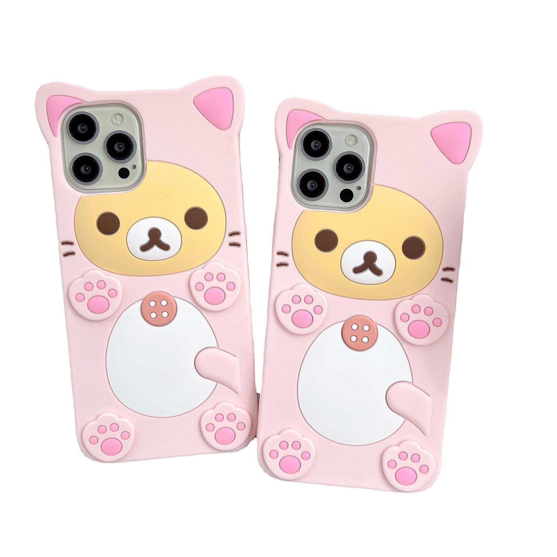 立體卡通梅花熊適用iPhone11/12/13/14Pro手機殼貓爪腳印熊硅膠套