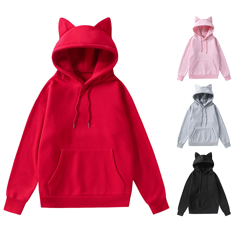 2021 Cross-border Men's Amazon New Tile Women Cat Ear Design Hooded Fleece Sweater Hoodie W62