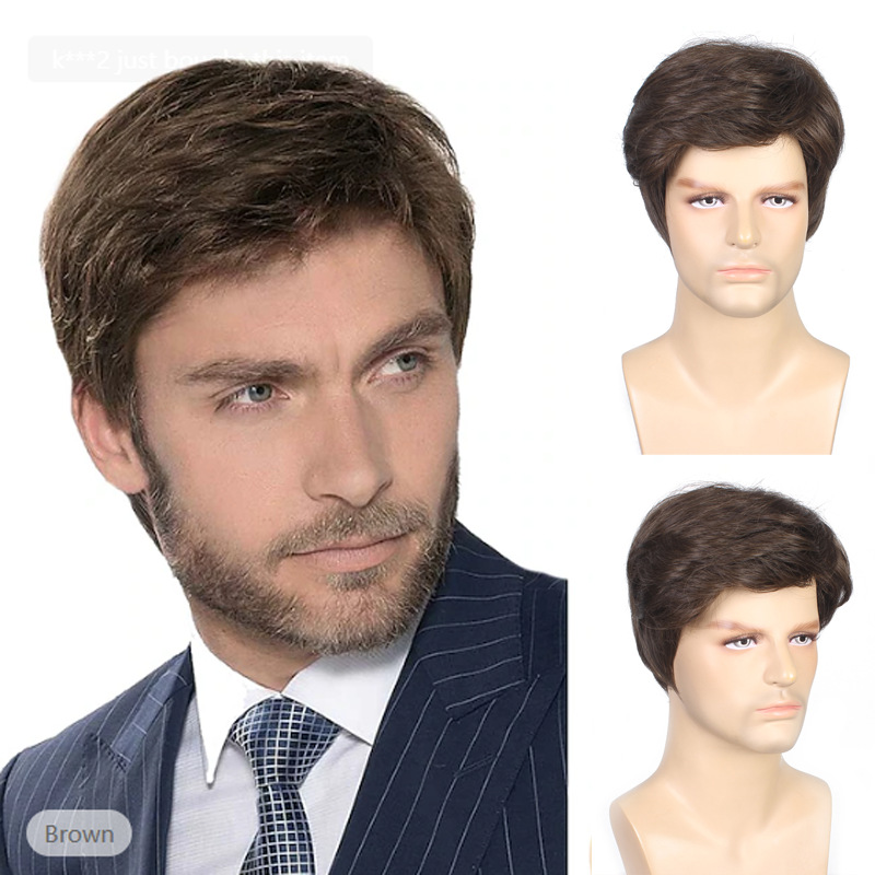  cross-border new European and American wig men's wig fluffy short hair mechanism chemical fiber wig headgear