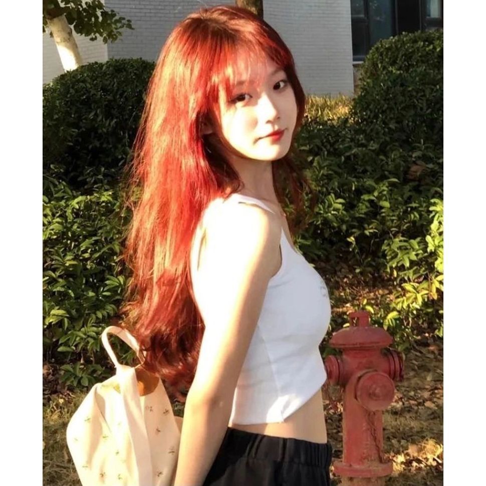 Coney Wig Red Full Top Wig Women's Long Straight Hair Straight Bang Natural Summer Women's Headgear High Temperature Silk Wig