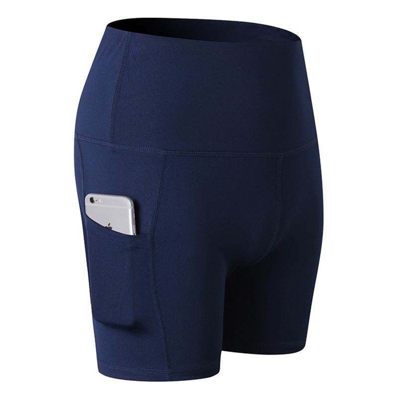 Women's high waist yoga three-point pants with pockets running training tight quick-drying stretch fitness three-point shorts 2049