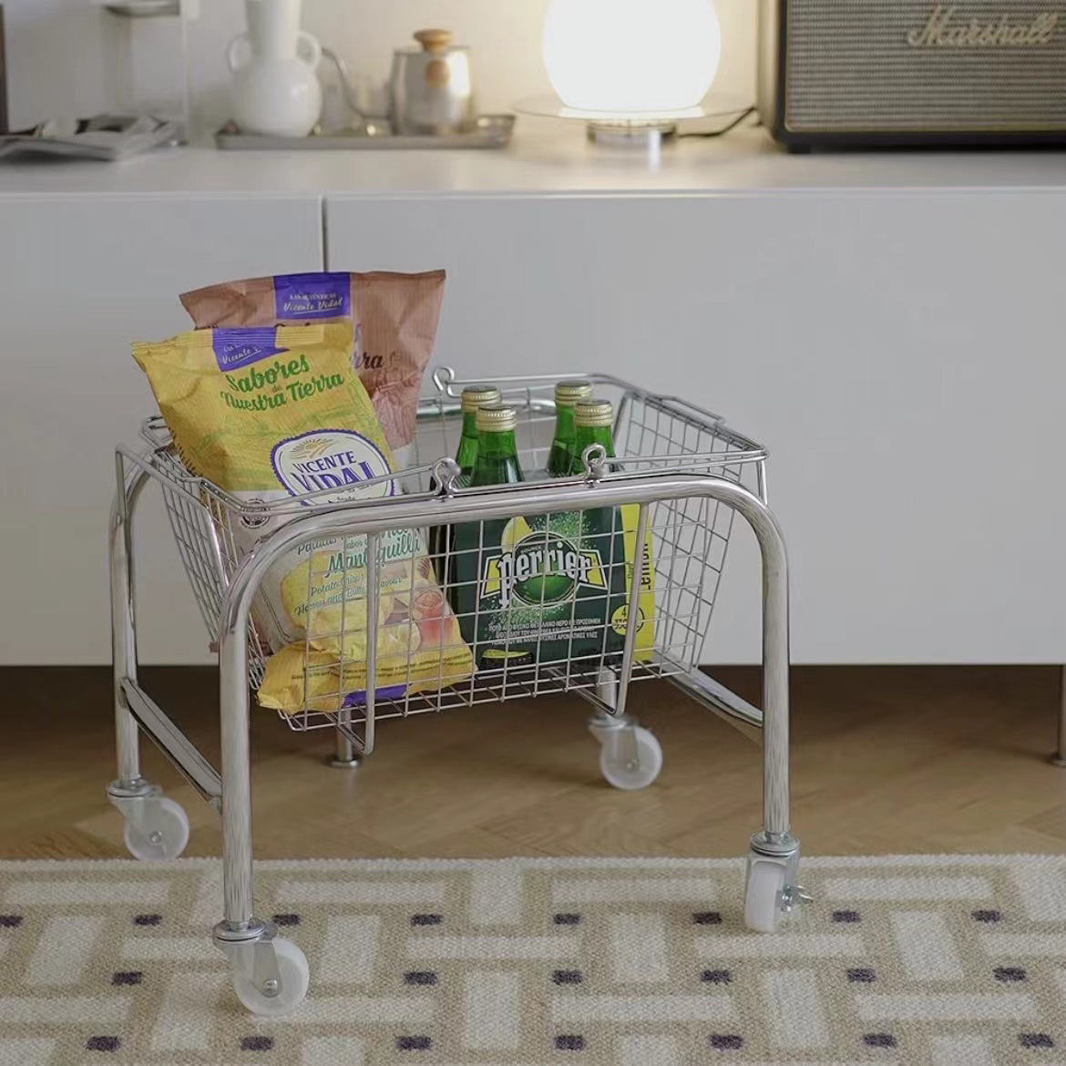 Snack Storage Basket Mobile Cart Storage Rack Red Riding Book Same Style Handle Shopping Basket Home Dormitory Artifact