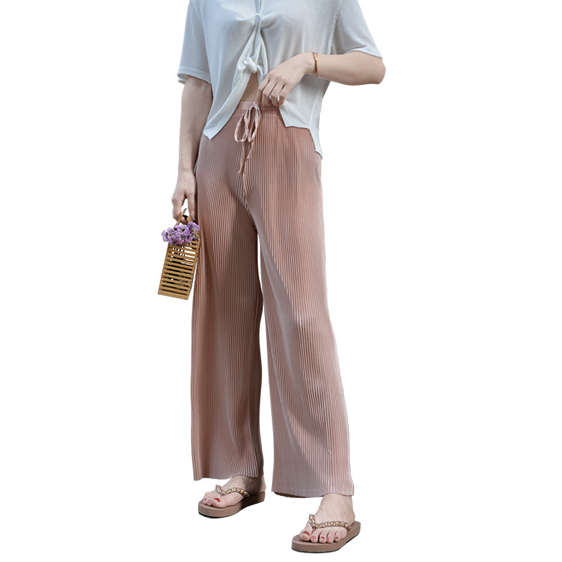 Pleated Wide-leg Pants Women's Pants High Waist Draped Spring and Summer New Loose Casual Pants Chiffon Trousers Ice Silk Ankle-length Pants