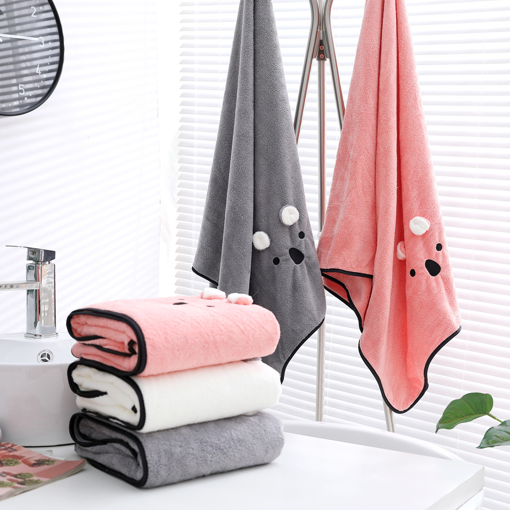 Cute Cartoon Towel Household Soft Water Absorbent Quick-drying Coral Fleece Face Towel for Washing Face and Bathing with Hair-free Thickened for Men and Women
