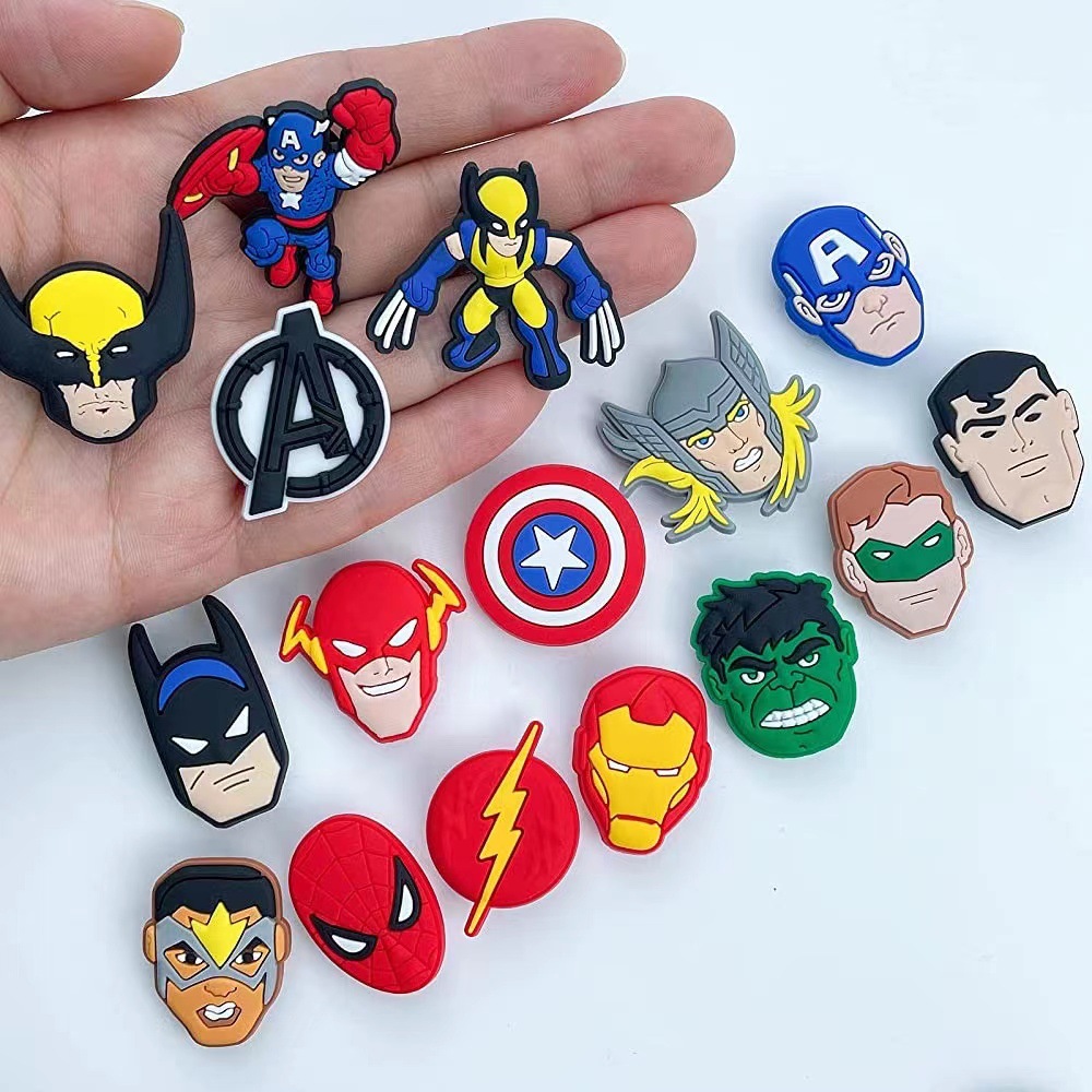 Amazon Marvel Hero Superman Cartoon Marvel Cave Shoes Accessories Shoe Flower Shoe Buckle Soft Rubber Decorative Buckle Wholesale