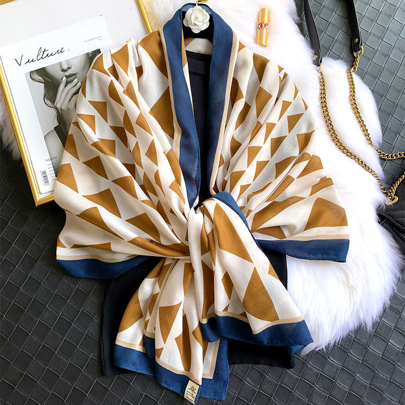 Women's silk scarf spring and autumn fashionable winter scarf oversized shawl dual-use versatile thin warm cotton and linen scarf
