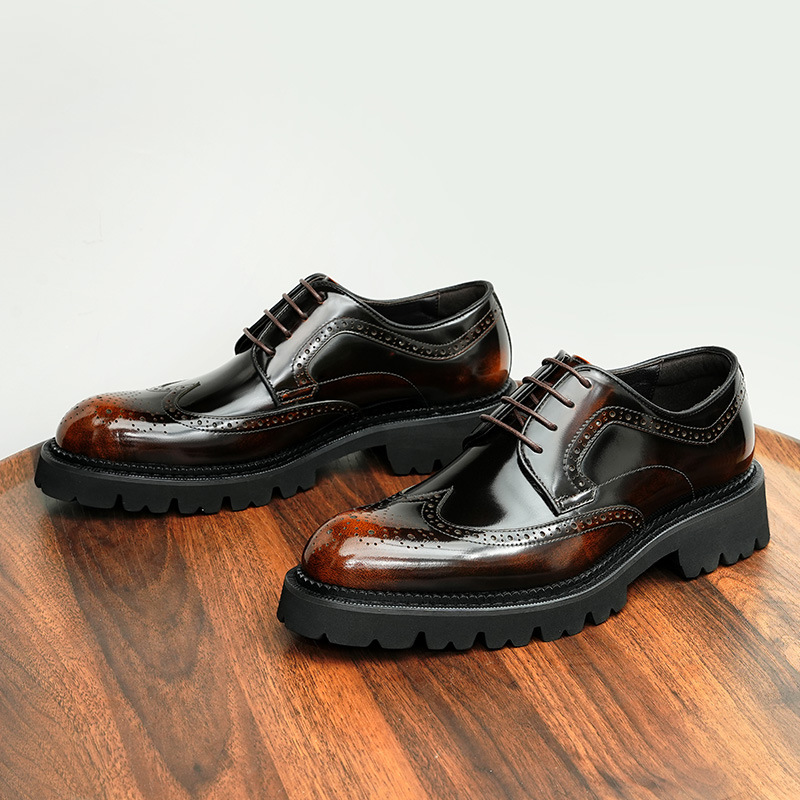 [vip for] patent leather bright leather shoes men's increased thick-soled formal wear business leather British carved brogue