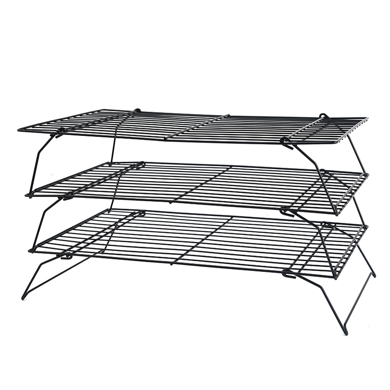3-layer foldable baking cake cooling rack bread cooling rack biscuit drying rack black non-stick cold drying net