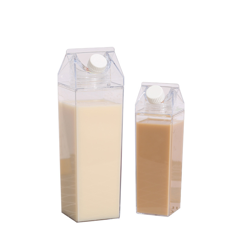 Square Plastic Milk Cups 500ml/1000ml Trendy Instagram Style Durable Drinking Utensils For Daily Use