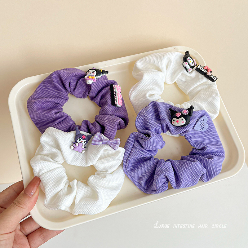 Cute High-end Waffles Large Intestine Hair Ring Japanese and Korean Style Fresh Style Hair Rope Culrome Hair Rope Summer Cute Head Flower